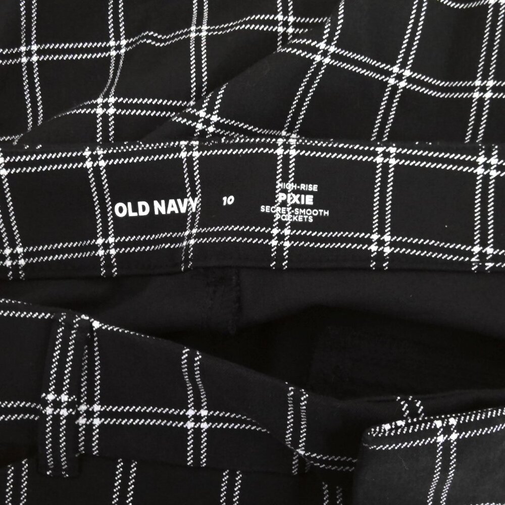 New Old Navy Pixie Pants Black & White Plaid High Rise Ankle Stretch Pockets 10 - Picture 4 of 5
